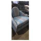 Mcm tub style lounge chair with blue striped
