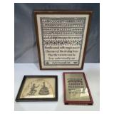 framed cross-stitch sampler, signed "Pat