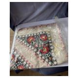 Hand quilted green&  red floral blanket in