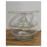 Glass pie pan and two cake stands