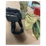 Old military gas mask, gun, cleaning kit, and