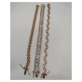 3 gold tone rhinestone bracelets safety clasp