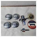 Mustang and pinto emblems, 4 jaguar caps, Porsche