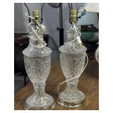 Pair of cut crystal brass base table lamps 29"