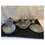 13 different vintage dishes glasses, nut bowl and