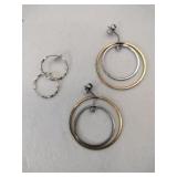 Silver two pair dangle hoop earrings marked 925.