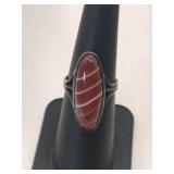 Silver red white stone ring Marked Sterling size
