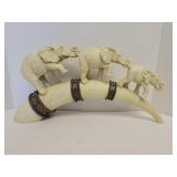 16" Carved Faux Tusk Decorative 3-Elephant