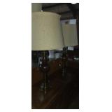 2 Matching wooden and brass style table lamps