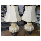 2 double bubble table lamps w/bell shades 32"