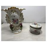 Porcelain French Vase 6ï¿½x5ï¿½ and Trinket Box
