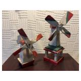 2  vintage Dutch wooden windmills, one 10 inches