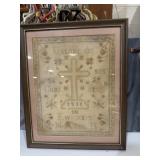 framed antique needlework sampler from 1911