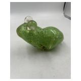 Murano-style green speckled art glass frog