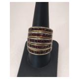 Silver redstone 5-tier ring marked 925 size 9.