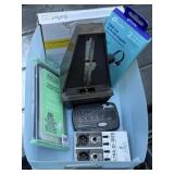 Fender tuner, Seth Thomas metronome, mic pedal,