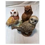 3 ceramic owls