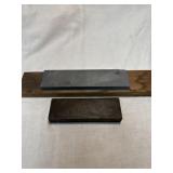 2 sharpening whetstones 1 with wood base