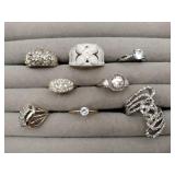 8  costume jewelry rings all clear Stone