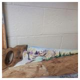 Double sided hand painted saw 28in with handle