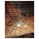 Group of cake plates, small cups, Cambridge Glass