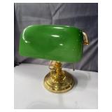 Brass Bankers Desk Lamp Green Glass Shade