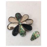 Silver shell inlay flower missing pieces marked
