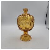 L.E. Smith moon and stars amber pedestal covered