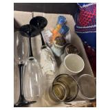 3 champagne flutes , 3 beer, glasses, and two