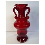 mid-century ruby red glass amphora vase,