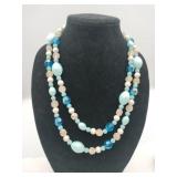 Teal and blue multi colors strand necklace