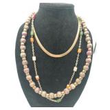 3 gold tone necklaces beaded strand