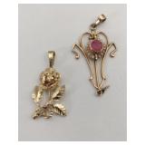 10K and 14k necklace pendants marked 10K 14k