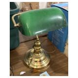 Banker's desk lamp w/ brass base & green glass