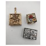 2 metal mosaic pill boxes one gold tone pocket