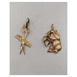 10k scissor and bear charms marked 10K.  .090oz
