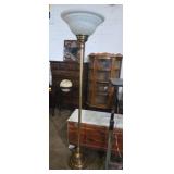 6ft brass floor lamp with ornate glass shade