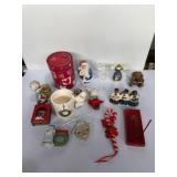 Christmas assortment of figures, napkin rings,