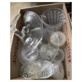 Clear glass servingware, dishes, pitcher, etc.