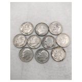10 1961,1962 silver dimes