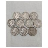10. 1952,1954,1965 silver dimes
