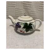 Unmarked, fruit and brown striped teapot, 4