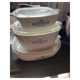 Three CorningWare Blue Cornflower white pyroceram