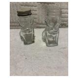 Two glass dog Candy holders one with lid 3 1/2