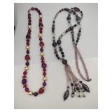 Purple and pink glass beaded necklace