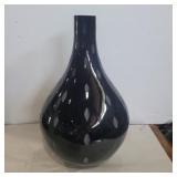 Black blown glass vase with etching 14.5in tall