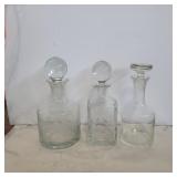3 glass decanters 1 does have chip on rim
