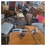 Sewing cabinet, shower chair, rolling shelf, and