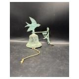 Bird topped wall-mounted metal bell  6x7'