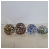 4 smaller art glass paperweights 2-2.5in tall